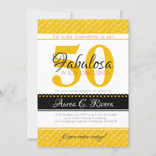 50  Fabulous yellow Spanish  Fabulosa amarillo Invitation