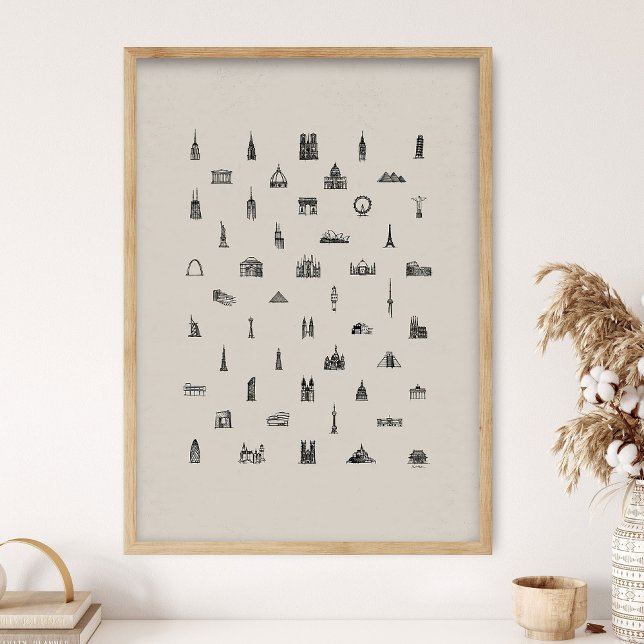 50 Famous Buildings Print, Architecture, Architect Poster (Creator Uploaded)