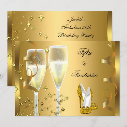 50 &amp; Fantastic Elegant Champagne Heels Gold 5x7 Paper Invitation Card