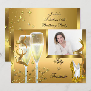 50 & Fantastic Elegant Champagne Heels Gold Photo Invitation