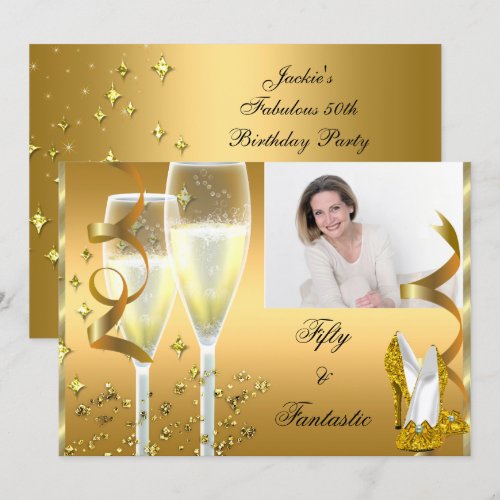 50 &amp; Fantastic Elegant Champagne Shoes Gold Photo 5x7 Paper Invitation Card