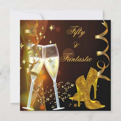 50 &amp; Fantastic Fabulous Gold Champagne Shoes Invitations