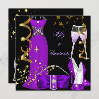 50 Fantastic Purple Dress Black Gold Birthday Invitation