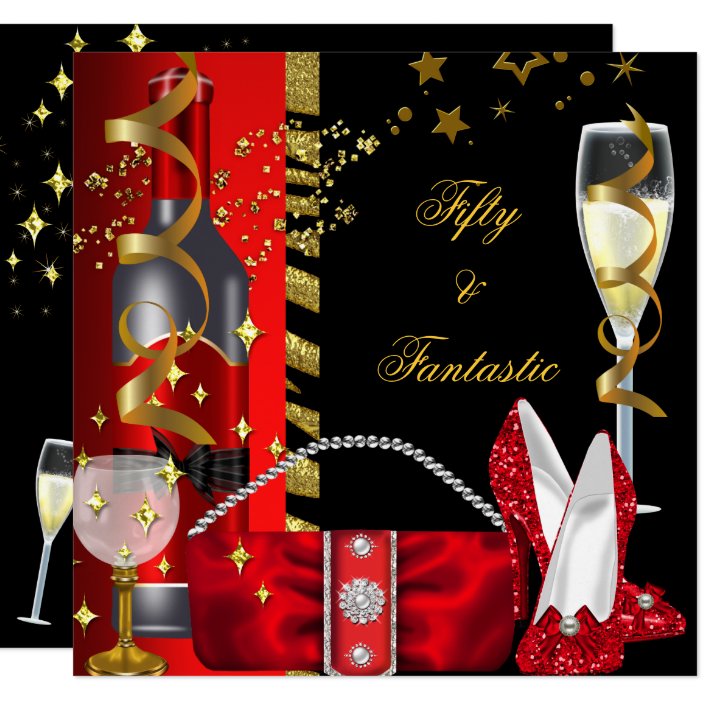 50 Fantastic Red Black Gold Birthday Party Invitation Zazzle 50 Fantastic Red Black Gold Birthday Party Invitation Zazzle