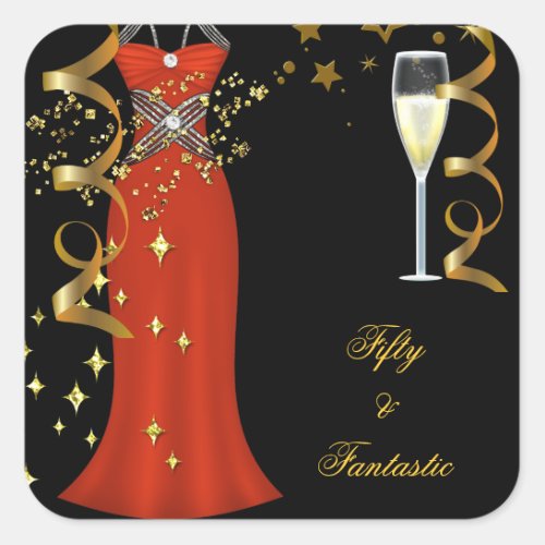 50 Fantastic Red Dress Black Gold Sticker SQ