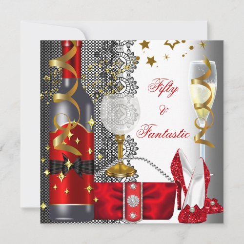50  Fantastic Red White Gold Birthday Party Invitation