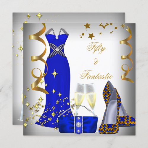 50  Fantastic White Dress Blue Sequins Birthday Invitation