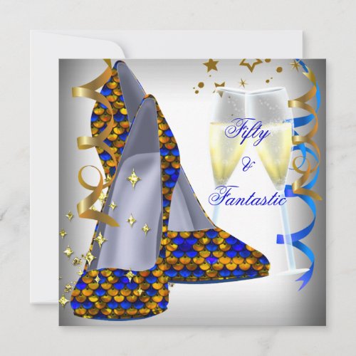 50  Fantastic White Shoes Blue Sequins Birthday Invitation