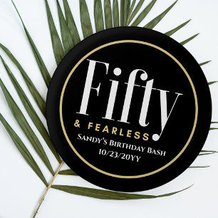 50 & Fearless Birthday Elegant Modern Black Custom Button