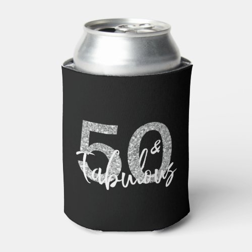 50 Fifty and Fabulous Birthday Silver  Glitter Can Cooler