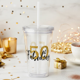 50 Fifty and Fabulous Gold Glitter Gift party Acrylic Tumbler