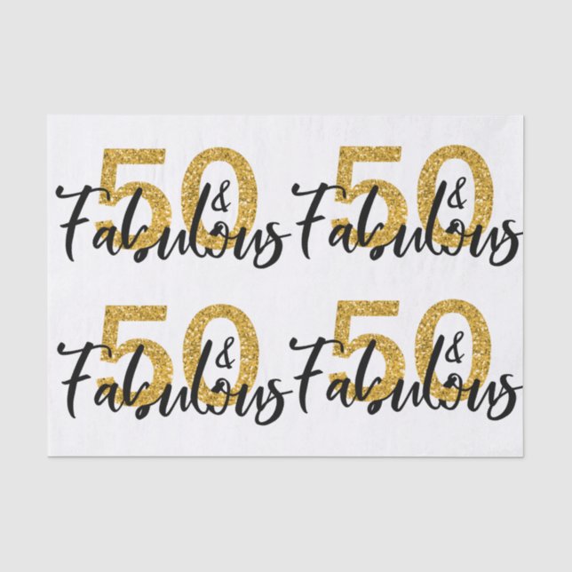 50 Fifty and Fabulous Gold Glitter Modern Tissue Paper (Front)