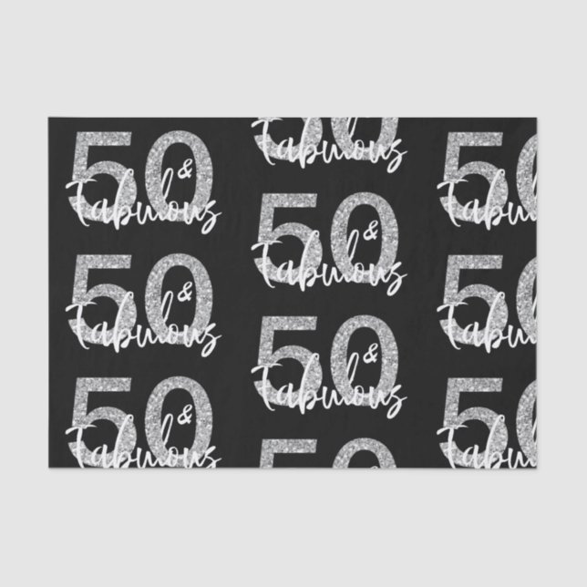 50 Fifty and Fabulous Silver Glitter Modern Tissue Paper (Front)