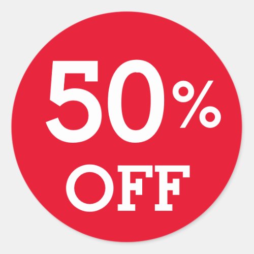 50 Fifty Percent OFF discount sale white and red  Classic Round Sticker