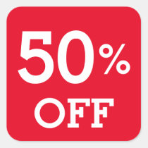 20% Twenty Percent OFF discount sale white red Square Sticker | Zazzle