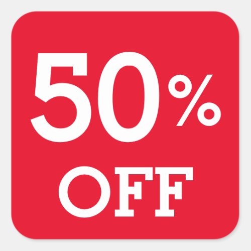50 Fifty Percent OFF discount sale white and red  Square Sticker