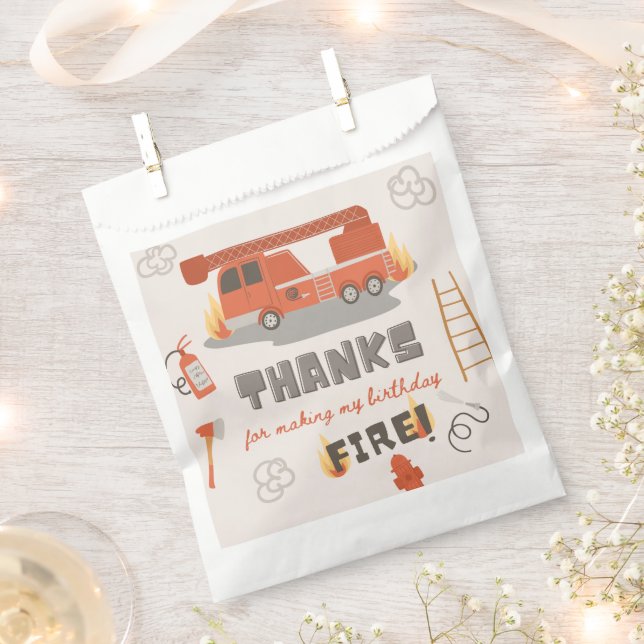 50 Fire Truck Treat Bags | Fire Birthday Favor (Clipped)