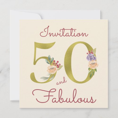 50 Floral Gold 50th Birthday Invitation