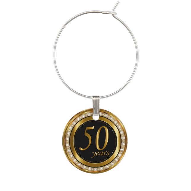 50 Golden Years Anniversary Wine Glass Charm (Front)
