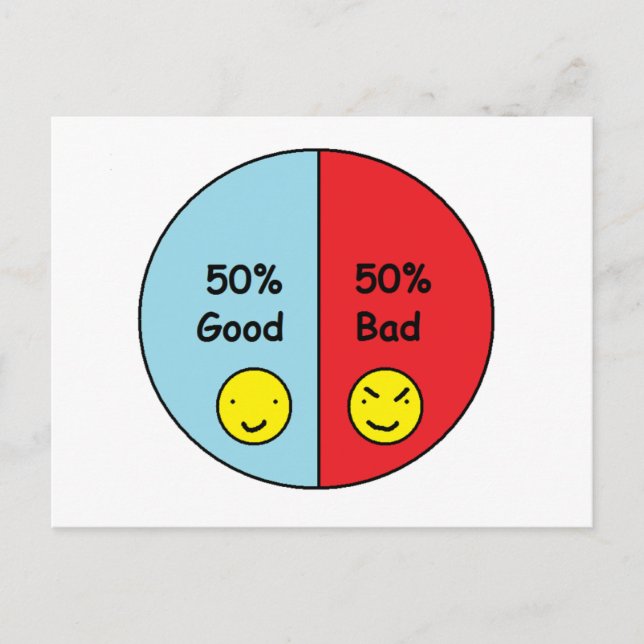 50% Good and 50% Bad Pie Chart Postcard (Front)