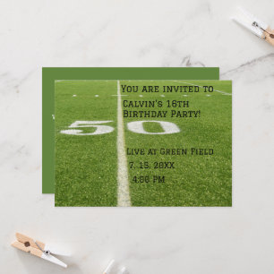 50 Green football field birthday party invitation