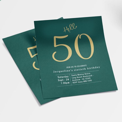 50 Green Gold Budget 50th Birthday Invitation Flyer