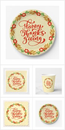 50+ Happy Thanksgiving Red Gold Wreath Party Items