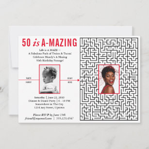 50 is Amazing Fun Modern Maze Design, Custom Photo Invitation