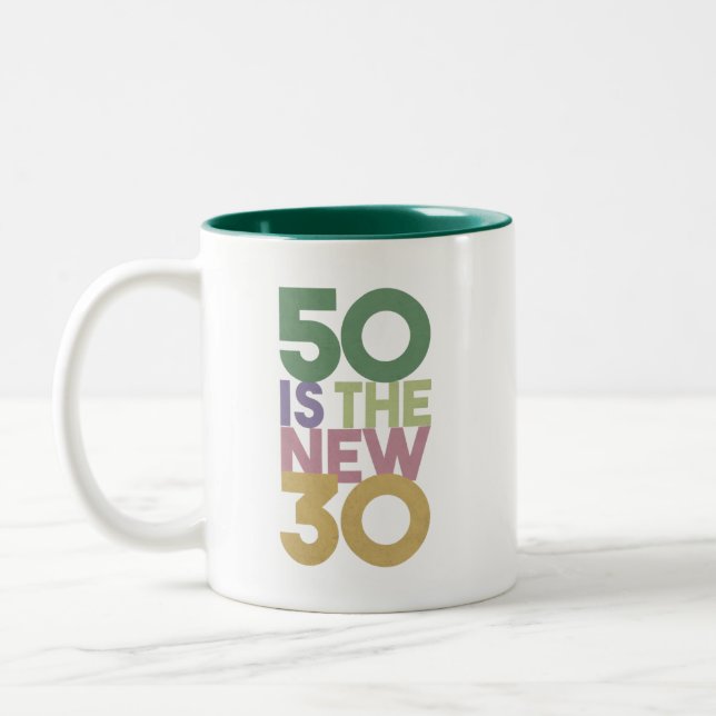 50 is the New 30 - 50th Birthday Gift Essential Two-Tone Coffee Mug (Left)