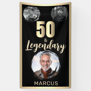 50 & Legendary 3 Photos 50th Birthday Gold Banner