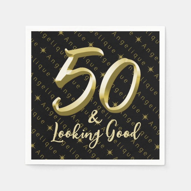 50 & Looking Good Gold Birthday Napkins (Front)