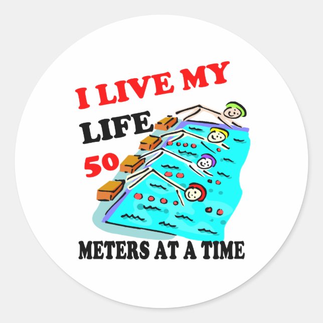 50 meters at a time classic round sticker (Front)