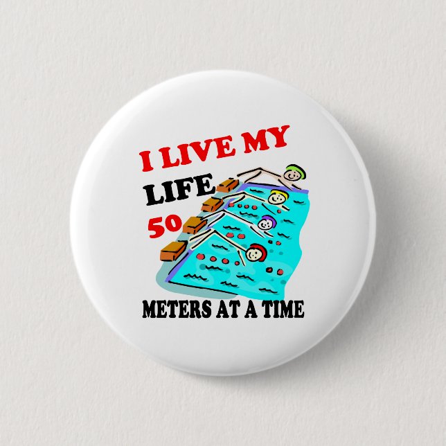 50 meters at a time pinback button (Front)
