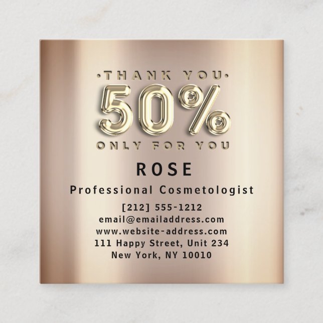 50% Off Discount Logo Thank You Rose Gold Appointment Card (Front)