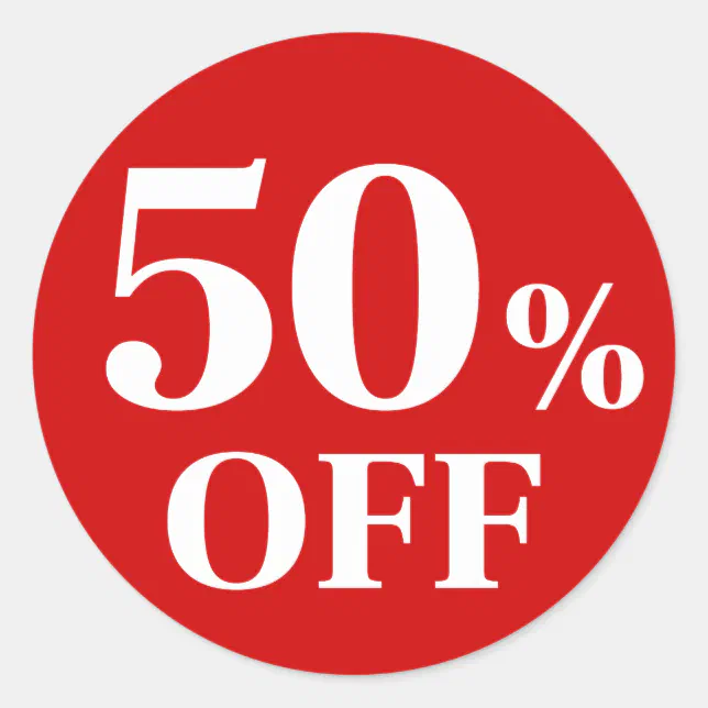 505 Off Sticker 50% OFF Red Background Classic Round Sticker | Zazzle