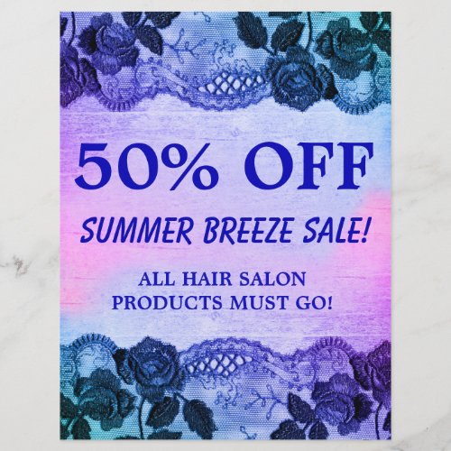 50 OFF Sale Flyer Rose Floral Blue