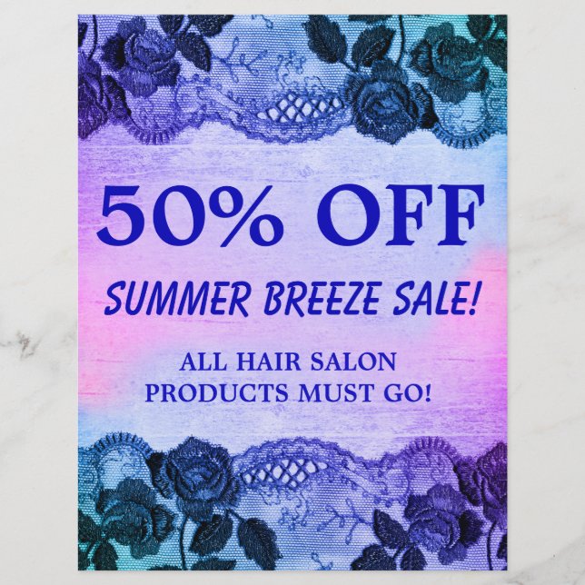 50 OFF Sale Flyer Rose Floral Blue (Front)