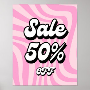 50% Off Sale Sign, Pink Retro Boutique Sale Poster