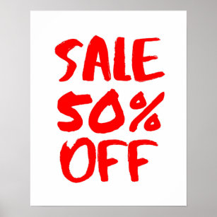 50% Off Sale Sign, Red Retail Store Signage, Large Poster