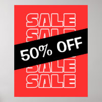 50% Off Sale Sign, Retail Store Signage, Red Sale 