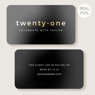 50 Pack Gold Foil 21st Birthday Invite Black Cards
