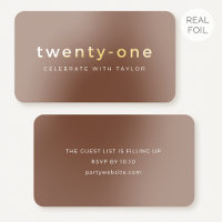 50 Pack Gold Foil 21st Mini Invite Brown Cards