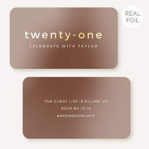 50 Pack Gold Foil 21st Mini Invite Brown Cards