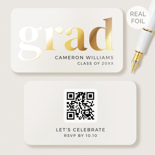 50 Pack Gold Foil Grad Mini Invitation Sleek Cream Business Cards