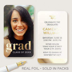 50 Pack Gold Foil Grad Mini Invitations Ecru Cards