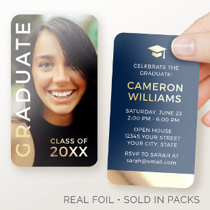 50 Pack Gold Foil Graduation Invitations Navy Card