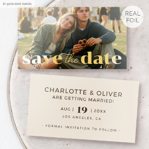 50 Pack Gold Foil Photo Save the Date Cream Cards