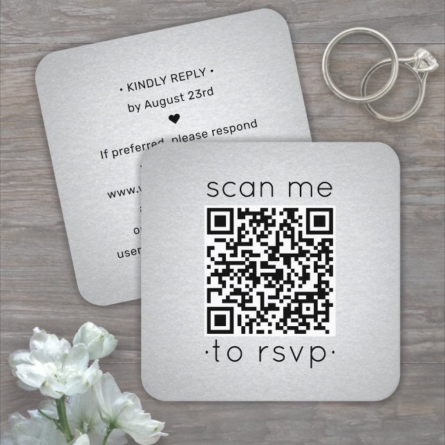 50 Pack QR Code RSVP Faux Silver Foil Enclosure Square Business Card (Creator Uploaded)