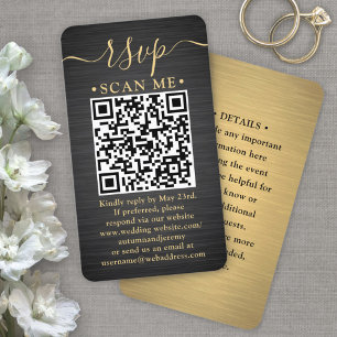 50 Pack QR RSVP Black and Gold Wedding Enclosure Business Card