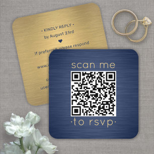 50 Pack QR RSVP Blue and Gold Wedding Enclosure Square Business Card